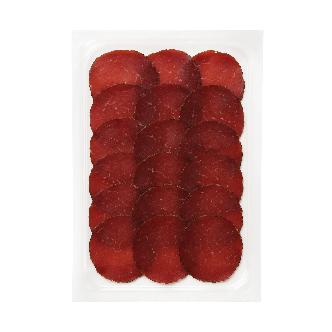 Bresaola ahumada, pack 100gr, feteada.