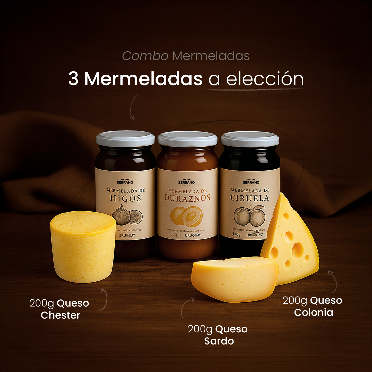 Combo MERMELADAS ARTESANALES, orgánicas, 3 tipos de QUESO ARTESANAL incluídos